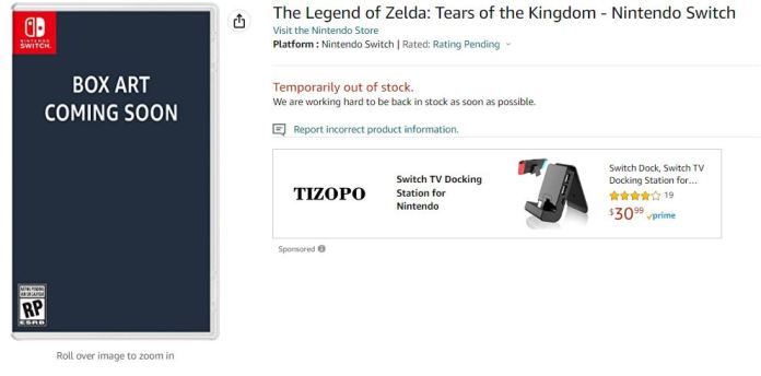 Amazon Zelda Tears of the Kingdom Précommande