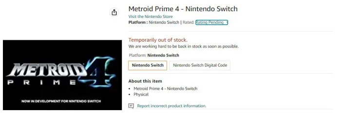 Metroid Prime 4 Pré-commande Amazon