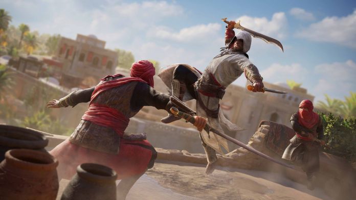 Une capture d'écran officielle d'Assassin's Creed Mirage qui montre le personnage du joueur au combat. 