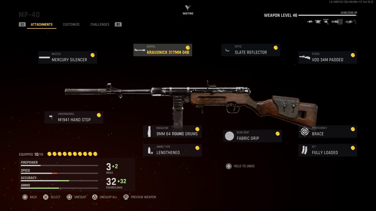 Configuration de la zone de guerre MP40