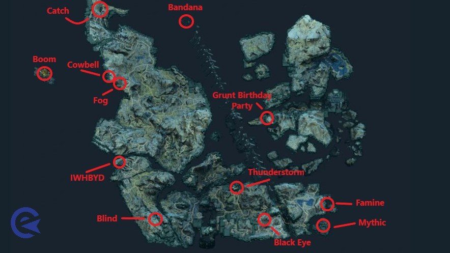 carte des emplacements du crâne infini halo