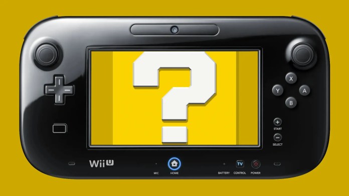 Manette de jeu Wii U avec un bloc de questions Mario à l'intérieur.