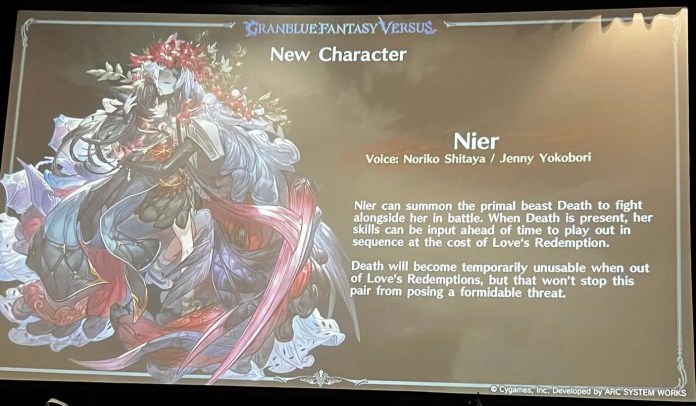 Informations sur le nouveau personnage de Granblue Fantasy Versus Rising, Nier. 