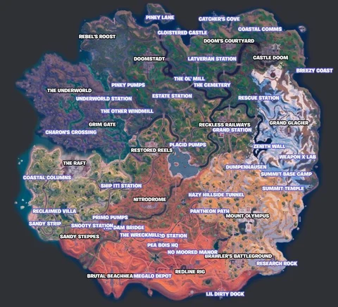 Carte de la saison 4 du chapitre 5 de Fortnite